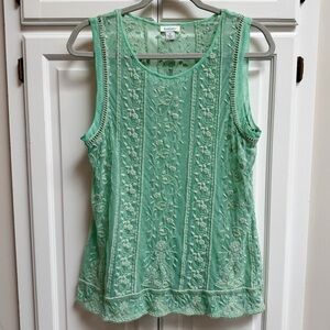 Sundance Mint Green Sheer Embroidered Boho Sleeveless Top Size Medium